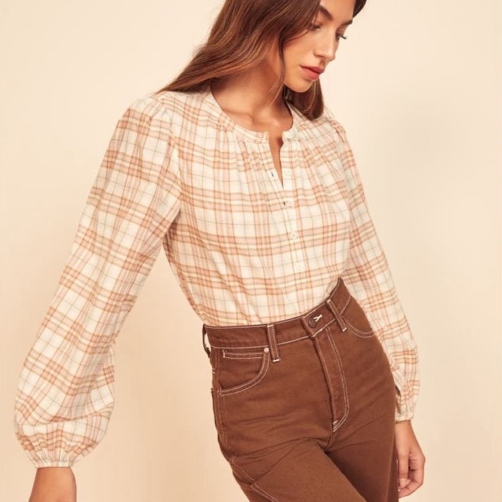 Reformation autumn top in meadow plaid